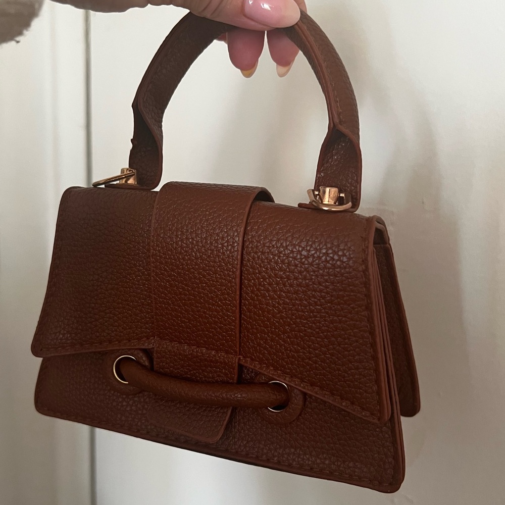 Small Elegant Brown Faux Leather Mini Handbag